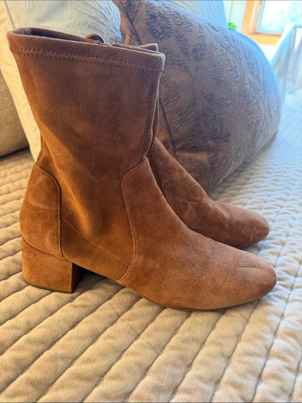gentle souls Chestnut Suede Mid-Calf Block Heel Boots